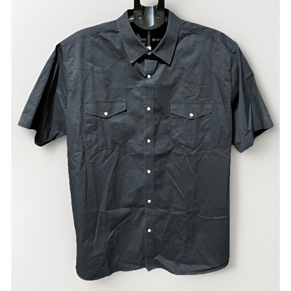 Double Pump Mens 2X Black Western Pearl Snap Cowboy Cotton‎ Short Sleeve Shirt